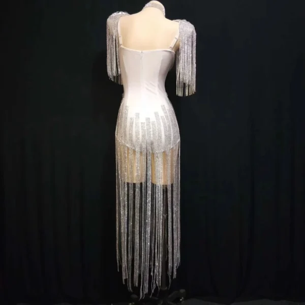 Fashion Epaulettes Bra with Rhinestones and Fringes for Jazz Dance, Stage Costumes, and Showgirl Performances. Women’s Sexy Club Jumpsuit. - Image 2