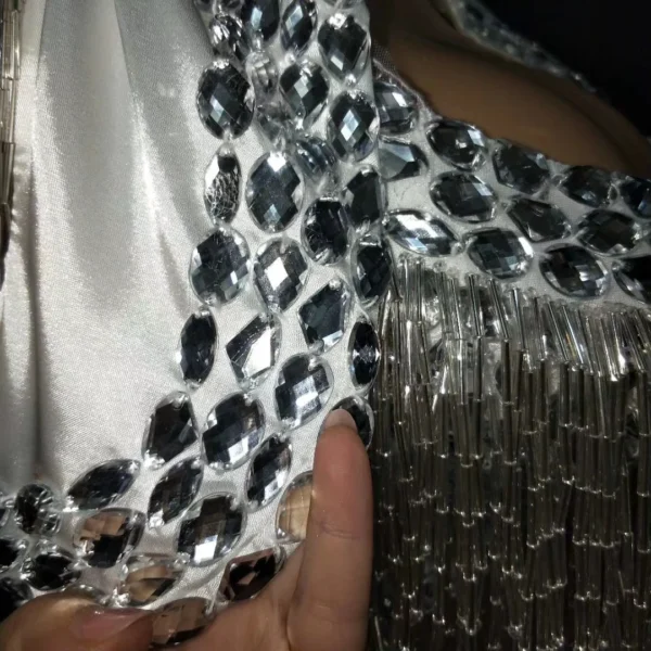 Sparkling silver rhinestone tassel jacket and bra skirts for showgirls, strippers, and women’s Latin dance. Tutu dress and stage costumes. - Image 5