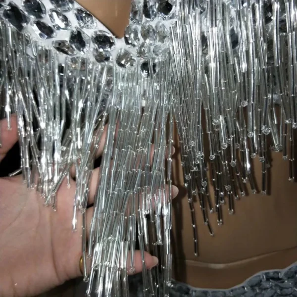 Sparkling silver rhinestone tassel jacket and bra skirts for showgirls, strippers, and women’s Latin dance. Tutu dress and stage costumes. - Image 4