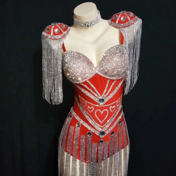 Fashion Epaulettes Bra with Rhinestones and Fringes for Jazz Dance, Stage Costumes, and Showgirl Performances. Women’s Sexy Club Jumpsuit. - Image 5
