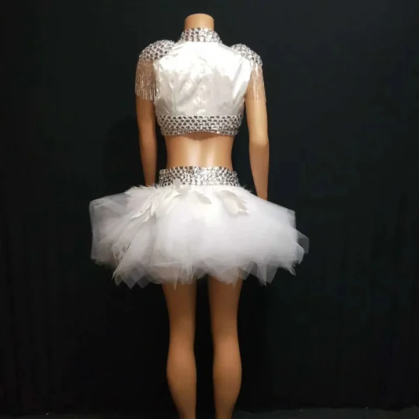 Sparkling silver rhinestone tassel jacket and bra skirts for showgirls, strippers, and women’s Latin dance. Tutu dress and stage costumes. - Image 3
